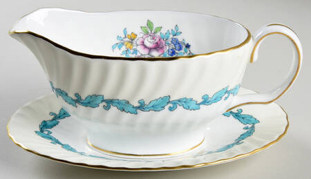 Ardmore Ivory and Turquoise Gravy Boat & Underplate