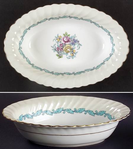 Ardmore Ivory and Turquoise 10" Oval Vegetable Bowl