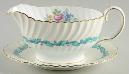 Ardmore Ivory and Turquoise Gravy Boat with Attached Underplate