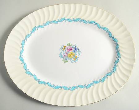 Ardmore Ivory and Turquoise 15" Oval Serving Platter