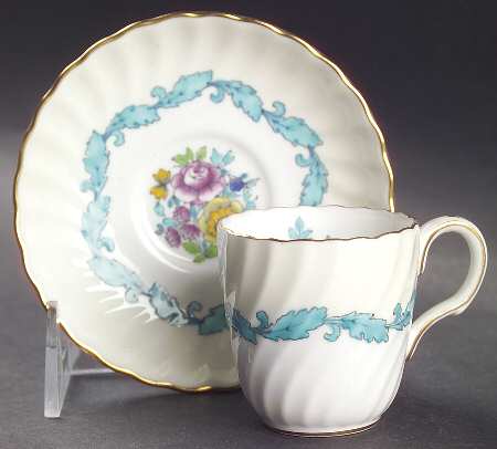 Ardmore Ivory and Turquoise Flat Demitasse Cup & Saucer Set
