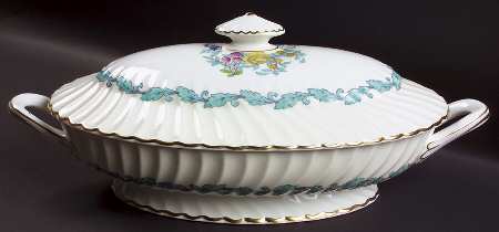 Ardmore Ivory and Turquoise Oval Covered Vegetable