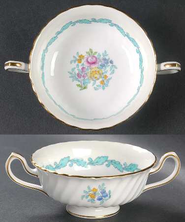 Ardmore Ivory and Turquoise Footed Cream Soup Bowl
