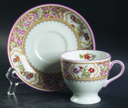 Asian Flowers Footed Demitasse Cup & Saucer Set