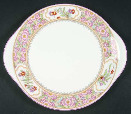 Asian Flowers Handled Cake Plate
