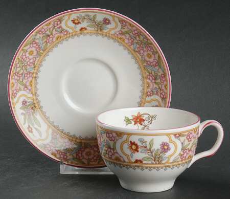 Asian Flowers Footed Cup & Saucer Set