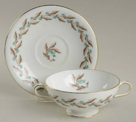 Ashton (Gold Trim) Footed Cream Soup Bowl & Saucer Set