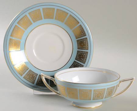 Athena Blue Footed Cream Soup Bowl & Saucer Set