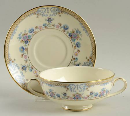 Avonlea Footed Cream Soup Bowl & Cup Saucer Set