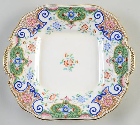 B157 (Gold Trim) Square Handled Cake Plate