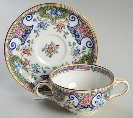 B157 (Gold Trim) Footed Bouillon Cup & Saucer