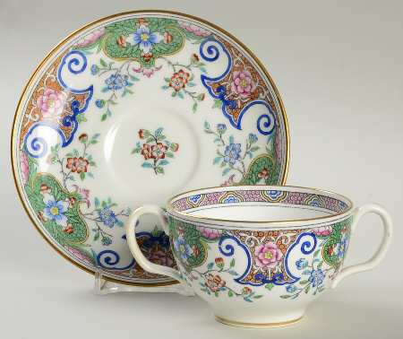 B157 (Gold Trim) Footed Bouillon Cup & Saucer