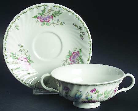 Birds of Paradise Footed Cream Soup Bowl & Saucer Set