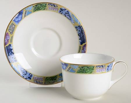 Blue Mosaic Flat Cup & Saucer Set
