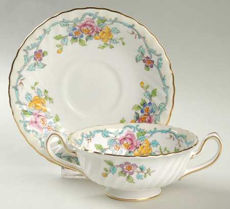 Branksome Turquoise Footed Cream Soup Bowl & Saucer Set