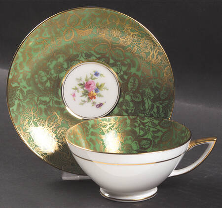 Brocade Green Footed Cup & Saucer Set