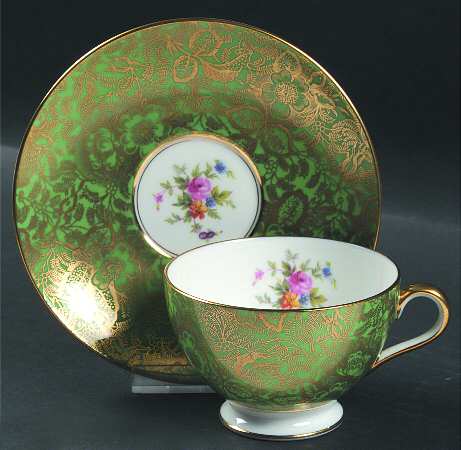 Brocade Green Footed Cup & Saucer Set