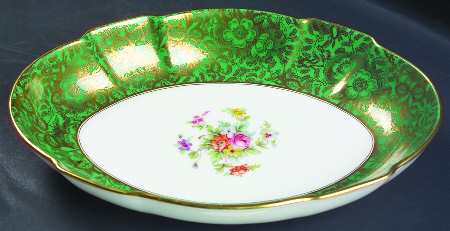 Brocade Green 10" Oval Vegetable Bowl