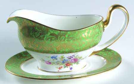 Brocade Green Gravy Boat & Underplate