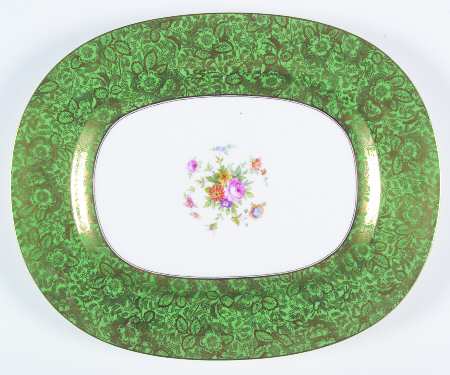 Brocade Green 15" Oval Serving Platter