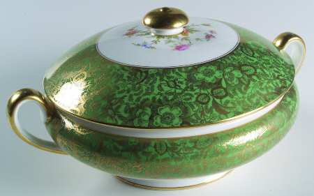 Brocade Green Round Covered Vegetable