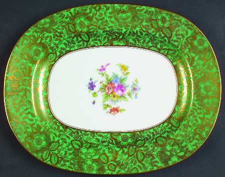 Brocade Green 10" Oval Serving Platter