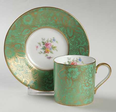 Brocade Green Flat Demitasse Cup & Saucer Set
