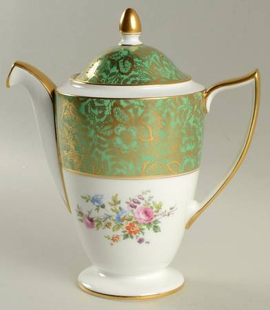 Brocade Green Mini Coffee Pot & Lid