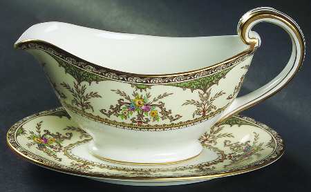 Chatham Green Ivory Gravy Boat & Underplate