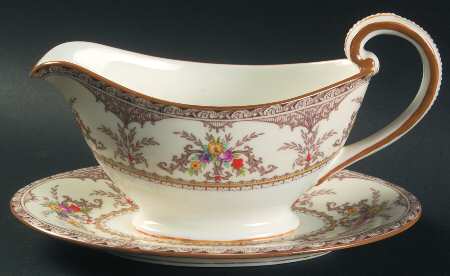 Chatham Brown Ivory Gravy Boat with Attached Underplate