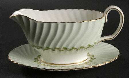Cheviot Green Gravy Boat with Attached Underplate by Minton