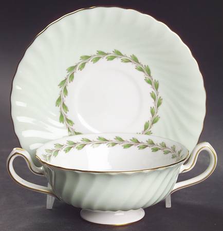 Cheviot Green Footed Cream Soup Bowl & Saucer Set