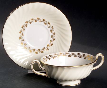 Cheviot Gold Footed Cream Soup Bowl & Saucer Set