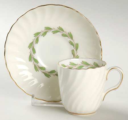 Cheviot Ivory Flat Demitasse Cup & Saucer Set by Minton