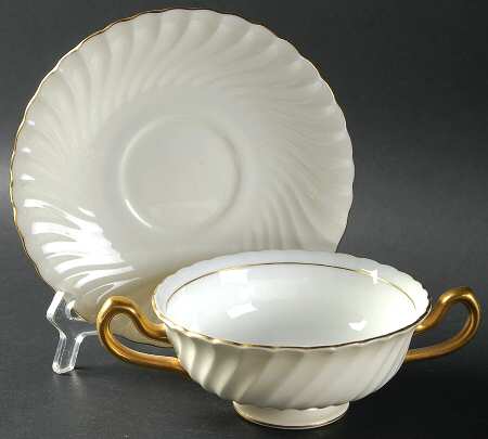 Clifton (Gold Trim) Footed Cream Soup Bowl & Saucer Set