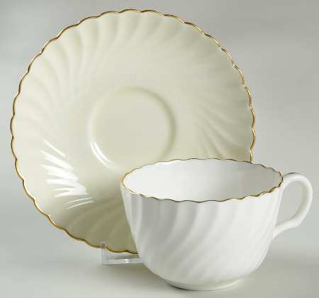 Clifton (Gold Trim) Flat Cup & Saucer Set