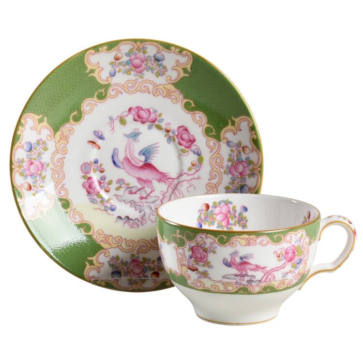Cockatrice Green (Smooth, Yellow Trim) Footed Cup & Saucer Set