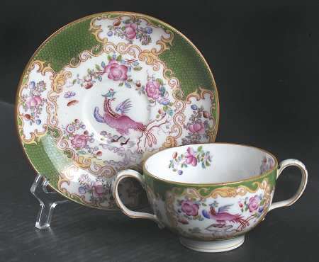 Cockatrice Green (Smooth, Globe Backstmp) Flat Bouillon Cup & Saucer