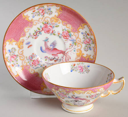 Cockatrice Pink (Smooth, Wreath Backstamp) Footed Cup & Saucer Set