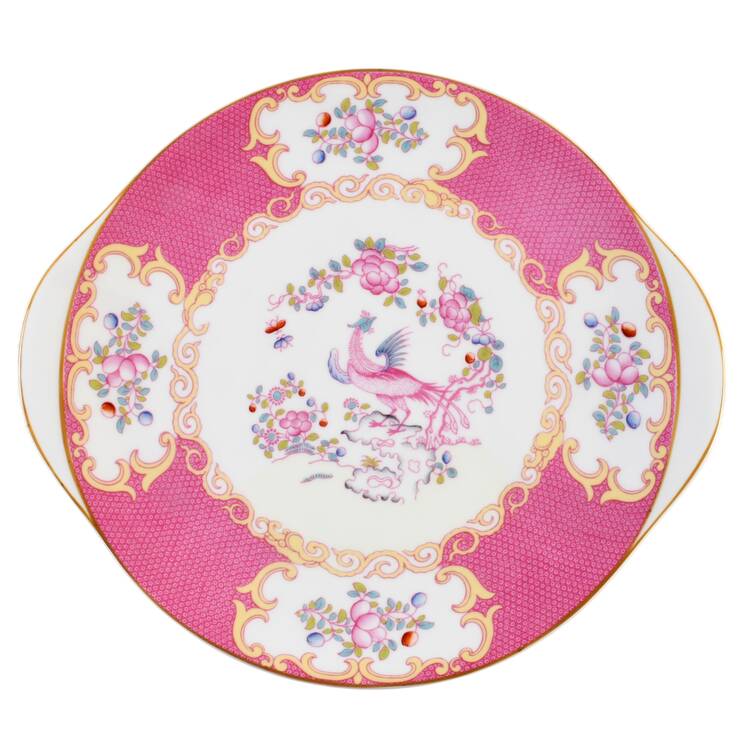 Cockatrice Pink (Smooth, Wreath Backstamp) Handled Cake Plate by Minton