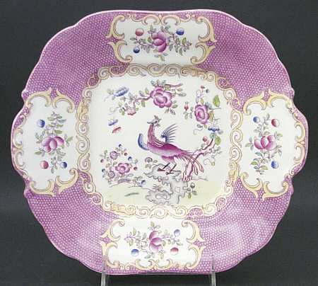 Cockatrice Pink (Smooth, Wreath Backstamp) Square Handled Cake Plate