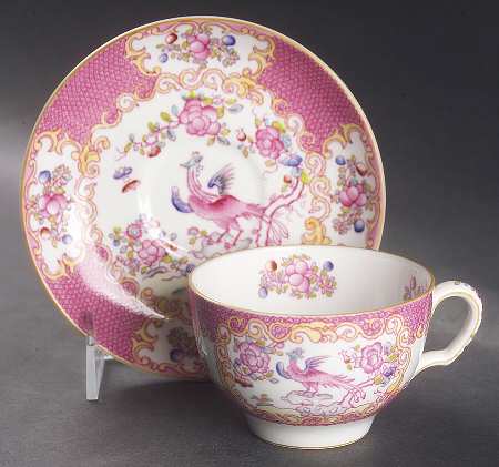Cockatrice Pink (Smooth, Wreath Backstamp) Flat Cup & Saucer Set