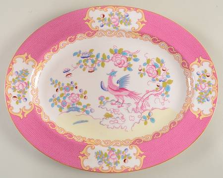 Cockatrice Pink (Smooth, Wreath Backstamp) 13" Oval Serving Platter by Minton