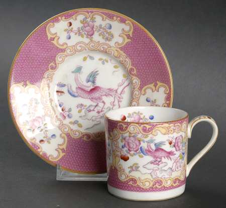 Cockatrice Pink (Smooth, Wreath Backstamp) Flat Demitasse Cup & Saucer Set