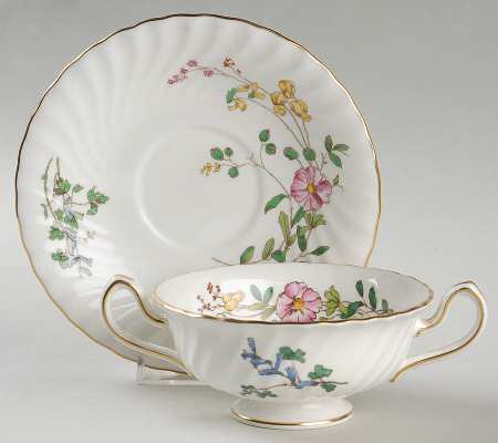 Dainty Sprays Footed Cream Soup Bowl & Saucer Set