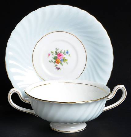 Dawn Blue Footed Cream Soup Bowl & Saucer Set