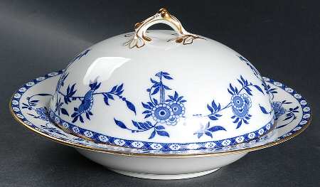 Delft Blue (Gold Trim) Muffin Dish & Lid