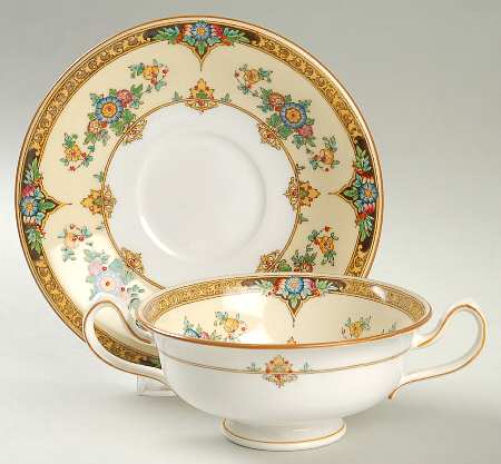 Eloise Orange Footed Cream Soup Bowl & Saucer Set