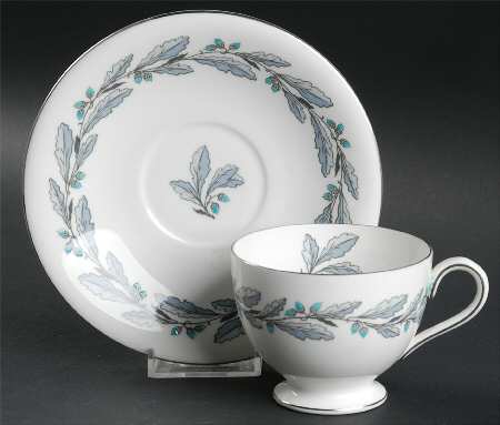 Elizabethan Oak (Blue Gray, #S641) Footed Cup & Saucer Set