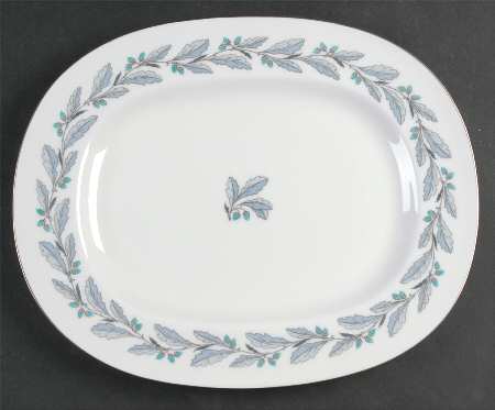 Elizabethan Oak (Blue Gray, #S641) 13" Oval Serving Platter